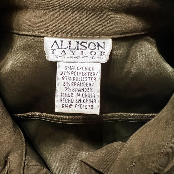Olive Green Allison Taylor STRETCH Woman’s Long Sleeve Button-up - Size Small - Picture 3 of 3